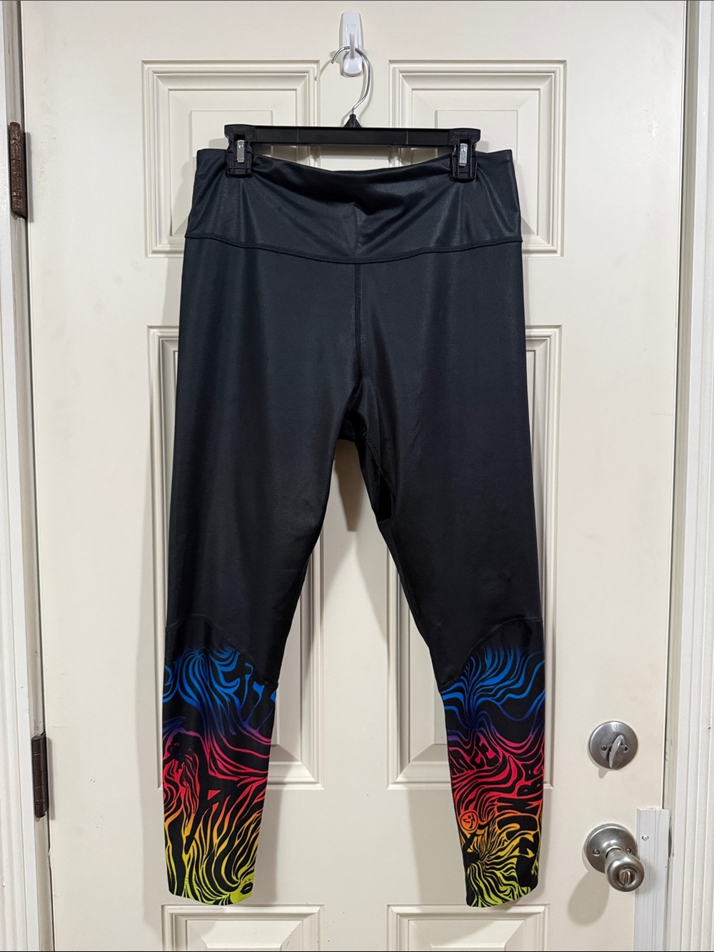Zumba Fitness Black Leggings with Rainbow Wave Leg Print
